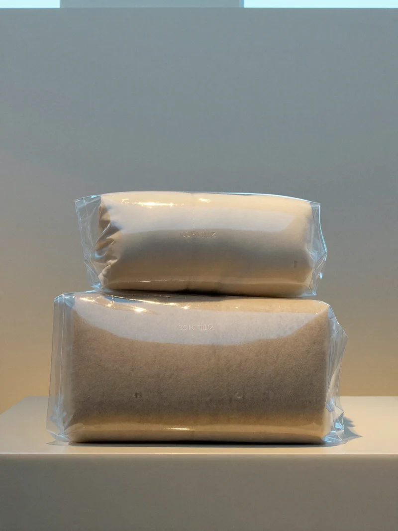 Duvet und Wolldecke in transparenten Hüllen auf sauberer Theke, Illustration